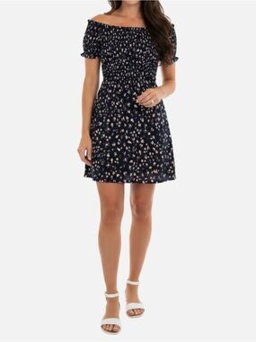 ⭐️ 3/$15 Juniors Floral Purple Smocked Off Shoulder Babydoll Peasant Sundress